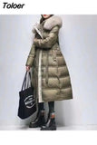 Women Winter 2023 Natural Fox Fur Hooded 90% White Duck Down Jackets Slim Long Down Parka Female Thick Warm Kurtka