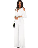 2023 New Elegant Women Casual Jumpsuit Femme Wide Loose Leg Pants Rompers Long Sleeve Office Lady Bandage