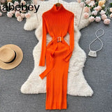 Winter Turtleneck Sexy Women Dress Autumn Long Sleeve Skinny Maxi Boydcon Casual Sweater Plush Knee-Length Party
