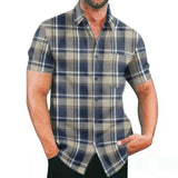 Lattice Men's Shirt 2025 New Wish Short Sleeve Cardigan Station European