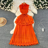 Luxury High-End Feeling Sleeveless Dress Women's Summer Lotus Leaves Side Waist Temperament Niche Chic Beautiful Long