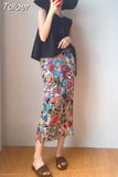 Skirts for Women 2023 Faldas Mujer De Moda High Waist A-line Loose Print Long Jupe Fashion Folds Split Pleated Chic