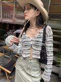 Tops Cropped Cardigan Coat Women's Clothing V-neck Long Sleeve Tunic Sueter Pull Femme Fashion Knitted Thin Korean