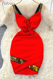 Women Bodycon Mini Dress Sexy V-neck Spaghetti Strap High Waist Sleeveless Glitter Party Dress Padded Slim Club