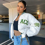 Y2k Green Print Fashion Baseball Bomber Coat 2021 Autumn Winter Oversized Patchwork Jacket Varsity Women Casual