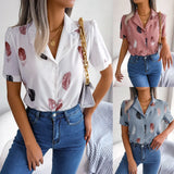 Spring And Summer Temperament Suit Collar Feather Loose Short-Sleeved Shirt Women's