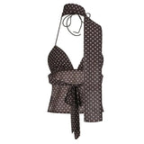 Polka Dot Backless Top with Scarf-Outfit