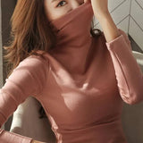 Sweaters Turtleneck 2020 Autumn Winter Tops Sweater Lady Black White Thin Pullover Jumper Knitted Sweater Pull Femme