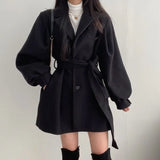 autumn Winter coat for women wool blends turn down collar warm clothing chic and elegant Female jacket korean fashion