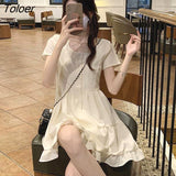 Sleeve Dress Women Sweet Lovely Leisure Elegant Street Wear Young Lady Flounced Edge Summer Clothing Cosy Korean Style