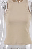 Summer Round Neck Sleeveless Cut Out Sexy Crop Off Shoulder Solid 2023 Skinny Sport Short Tops Female Fashion