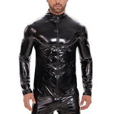 Toloer For Men's PVC High Bright Patent Leather Coat Sexy Leather Leather Coat No Odor Size Accurate-Outfit
