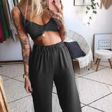 Summer New Women's Printed Sexy Breasts Loose Broad Leg Pants Two