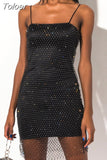 Fashion Women's Dress New Sleeveless Backless Slim Grid Diamonds Mini Spaghetti Strap Dresses Female Summer 2023