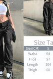 Pockets Cargo Pants Women Straight Loose Wide Leg Mom Jeans Vintage 90S Aesthetic Low Waist Streetwear Baggy Denim