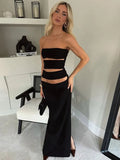 Black Slit Tube Maxi Dress-Outfit