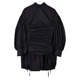 Women Drawstring Big Size Blouse New Stand Collar Long Sleeve Loose Fit Shirt Fashion Tide Spring Autumn 2023