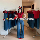 Blue Hanging Horn Jeans Women Spring And Autumn Small High-Waisted Loose Broad Legs Long