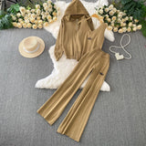 Three-Piece Women's Winter Casual Zipper Knitted Coat + Embroidered Vest + High-Waisted Wide