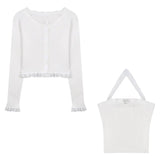 Lace Knit Cardigan Women's Summer Design French Bow Black Cardigan