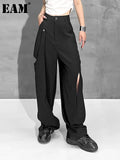 High Waist Black Hollow Out Long Casual Wide Leg Trousers New Loose Fit Pants Women Fashion Spring Autumn 2023