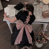 Black Mini Dress Women Elegant Gothic Short Party Dress Female 2022 Summer Vintage One Piece Dress Korean Chic Kawaii