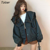 Jackets Women Retro Solid Design All-match Peter Pan Collar Loose Outerwear Fashion Casual Girls Cool Sweet New