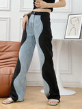 Fashion Women's Jeasn New High Waist Black Blue Wave Spliced Straight Tube Wide Leg Denim Pants Tide Autumn 2023