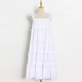 Fold Pleated Summer Sling Dress For Women Square Collar Sleeveless Loose Midi Dresses Female Clothes Style New