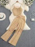 Summer Sexy Striped 2Pcs Set Elegant Single Breasted Strap Camis Tops + High Waist Pants Casual Two Pieces Suits Female New