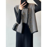 Women's Row Buckle Diagonal Stripe Vest Fall/Winter 2022 New Loose