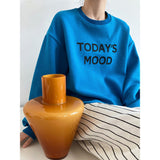 Women's Letter Print Crewneck Twill Cotton Loose Sweatshirt Blue Gray Beige Long Sleeve Casual