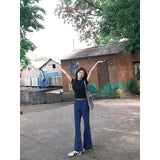 Blue High-Rise Self-Healing Micro-Tipped Jeans Women Spring And Autumn New Niche Without Legs Horseshoe Long