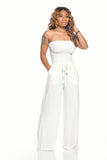 Toloer New Women's Casual Flat Shoulder Wrapped Chest Wide-Leg Jumpsuit-Outfit