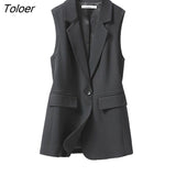 Long Vests Women Sleeveless Simple Back-Slit Designed New Spring Office Ladies Mature Temperament Overcoats Chic