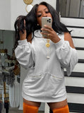 Puff Sleeves Zipper Blank Hooded