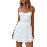 Corset Mini Dress Women White Hollow Out Floral Spaghetti Strap Sleeveless Short Dress y2k Clothes Party Dresses