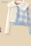 Spring New Elegant Women's Pants Set Fashion Plaid Sweater Button Jeans Two-piece Casual Wear Female Trousers