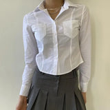 Korean Fashion Two Piece Set Preppy Style Double Pocket White Shirt + Pleated Mini Skirt Japanese 2 Piece Skirt