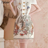 Flower Printed Dress Women 2023 Cloak Sleeve High Waist Mini Dress Bodycon Button Short Sleeve Elegant Vestido