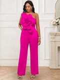 Single Shoulder Collar Sleeveless Jumpsuit Fashion Three-Dimensional Flower Jumpsuit