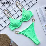 Sexy Black White Push Up Women Chain Straps Bikini Set Beach Wear Swimsuit Brazilian Swimwear Bathing Suit Bikinis