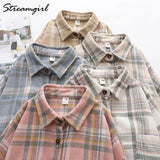 Women's Plaid Woolen Shirt Oversize Autumn 2022 Thick Warm Plaid Blouses And Shirts Winter Oversized Women Woolen Shirt