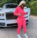 Yiallen Autumn Two Piece Set Women Long Sleeve Hooded Zipper Pocket Sporty Jackets+Leggings Matching Sets Workout Stretchy