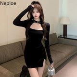 Y2K Dress for Woman Hollow Out Sexy Robe Black Vestidos De Mujer Korean Fashion Halter Women Dress Bodycon Mini