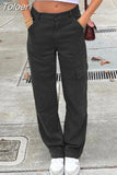 Khaki Wide Leg Cargo Jeans High Waist Big Pockets Baggy Denim Trousers Casual Oversized Pants Street Sweatpants
