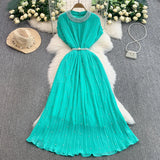 Luxury Famous Heavy Industry Nail Ball Collar Dress Women Summer Waist Thin 100 Fold Elegant Dress Dress