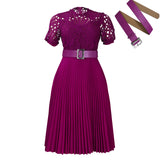 Women's Dress 2025 New Short-Sleeved Lace Splicing Folded African Dress Dress