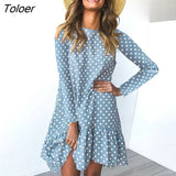 Women Spring Dress Fashion Polka Dot Print Ladies Casual Clothing Long Sleeve Mini Short Loose Yellow Dresses 2022