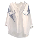 Stripe Spliced White Shirt Women's Spring 2025 New Korean Version Of Loose Fake Two Shirt Women's Top